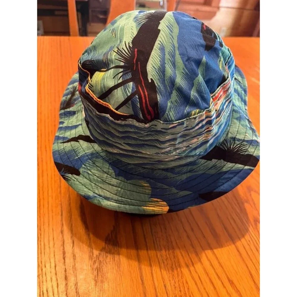 Kids Blue and Green Bucket Hat with Palm Tree design